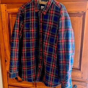L.L. Bean, slightly fitted, men’s flannel Sherpa lined shirt-jacket